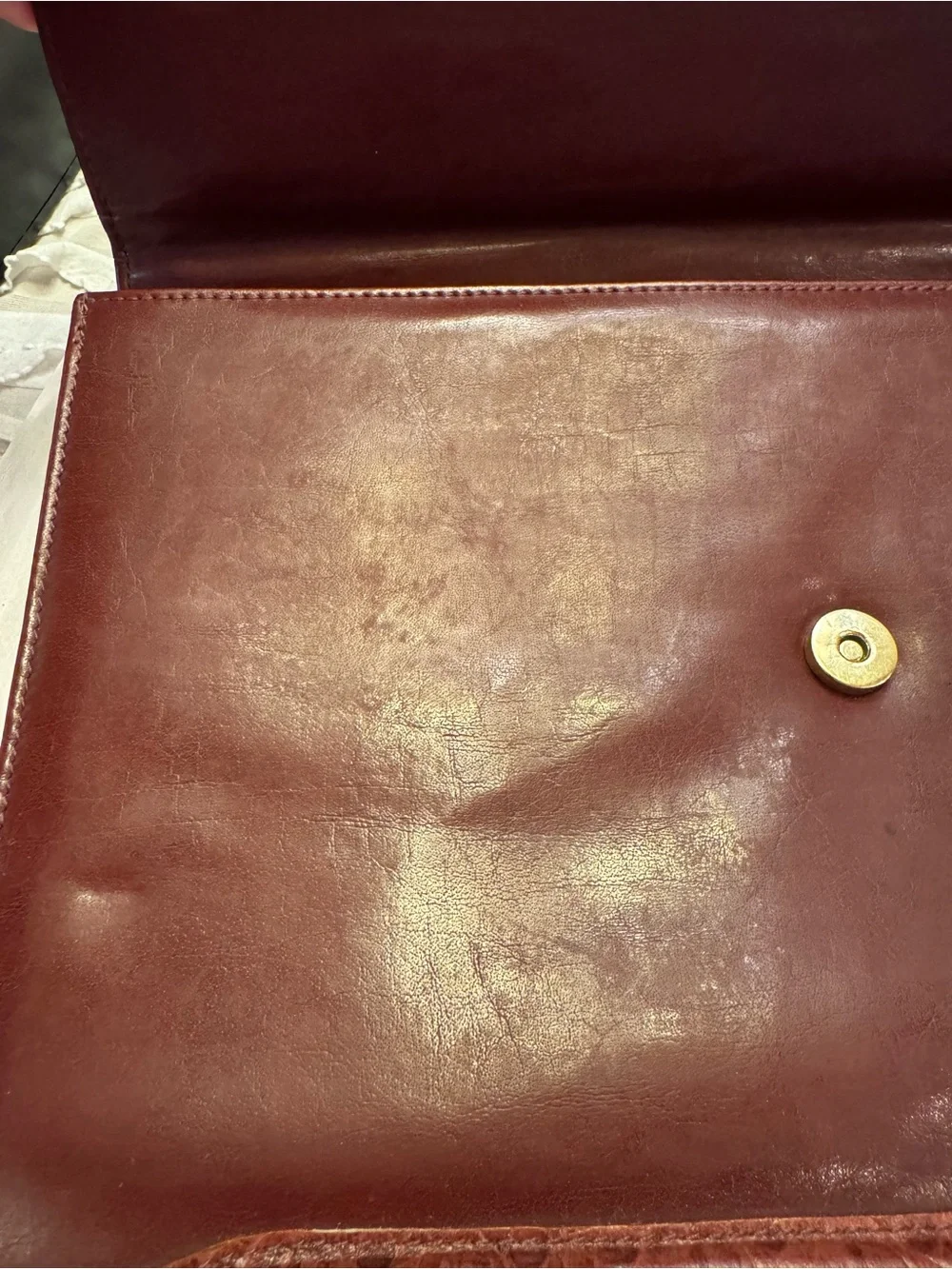 Vintage Belle Rose Burgundy Leather Briefcase Satchel Bag Croc Embossed Trim 80s